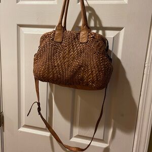 Tan front Woven Leather Satchel/ shoulder Big.